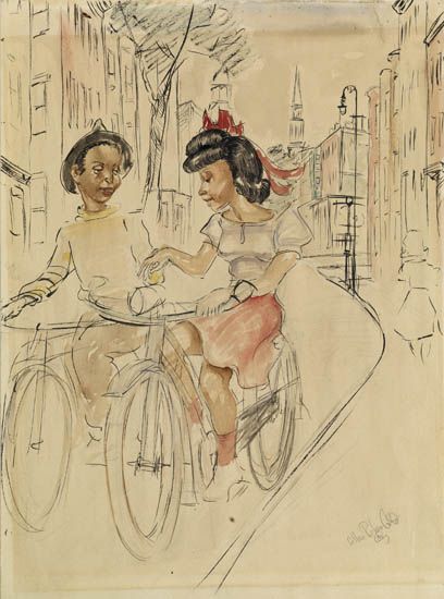 ALLAN ROHAN CRITE (1910 - 2007) Alone in the Big, Wide World (Boy, Girl, Bicycle).